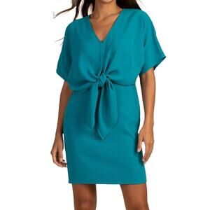 Trina Turk Argan Crepe Tie-Front Blouson Dress | Sz S, Bahia Blue NEW